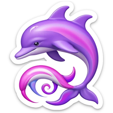 Dolphin with Pink and purple swirls and silver stars sticker