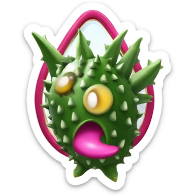 3D elegant Pitahaya with large shiny eyes 👀 Pitahaya hand holds the mirror with its reflection 🪞 sticker
