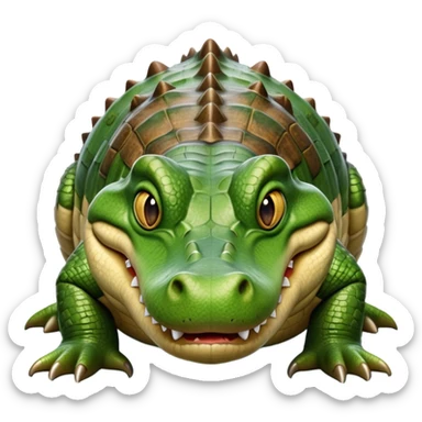 cinematic-crocodile-realistic-full-body-on all fours-emoji,-massive-scaled-body-partially-submerged-in-shallow-water,-head-tilted-dramatically,-rough-green-and-brown-hide-textured-with-deep-ridges,-simplified-yet-realistic-focused-features, head held high sticker