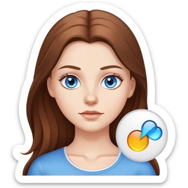 White Girl,long brown hair and blue eyes wearing a white top sticker