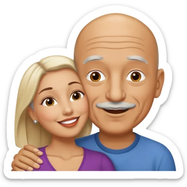 Older Bald Hispanic man kissing white dark blonde woman sticker