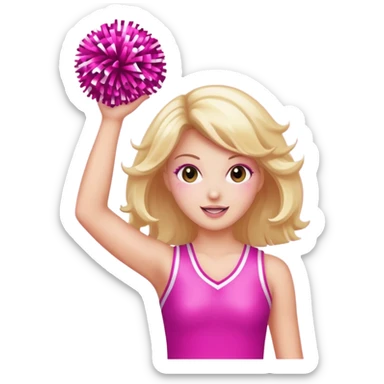 football cheerleader, holding a cheering pom, pink and twinkle sticker