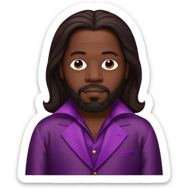Barry White with long dark brown hair, dark plum silk outfit sticker