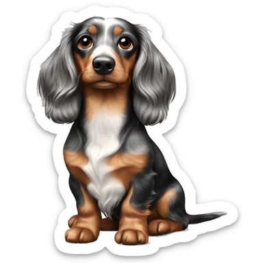 Two same tri merle long hair dachshunds together  sticker