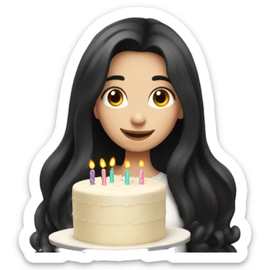 Pale girl with long black hair celebrating with cake  sticker