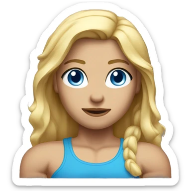 muscular woman, half body, Blue eyes, half Long blond hair sticker