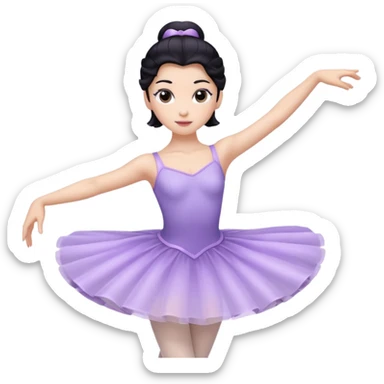 Cinematic Light Purple Ballerina Portrait Emoji, rendered in a realistic, vector-style with minimal shading.  with porcelain skin, smooth deep black hair falling in soft waves, and calm, inviting eyes. sticker