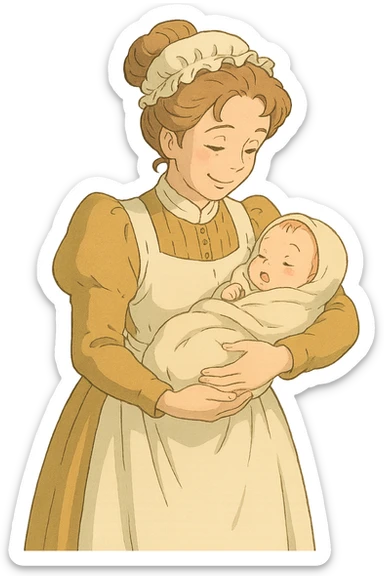 victorian midwife with baby sticker