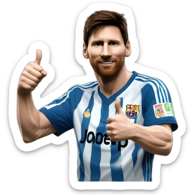 lionel messi with blue and white tshirt doing thumps up sticker