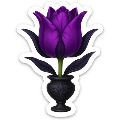 Add a gothic vase under the goth tulip in the style of apple emojis, keeping the background transparent. The style should mimic the apple emoji aesthetic with clean, colorful, and smooth shading typical of apple emojis. sticker