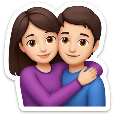 Girl and boy couple Both peach skin and darkish brown hair hugging emoji leaning on eachother sticker