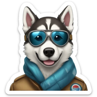 a pilot husky with goggles a bomber jacket and scarf sticker