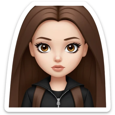 pretty bratz girl, long straight brown hair, brown eyes, black eyeliner, pale skin, black clothes sticker