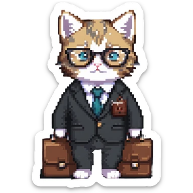 kitten in a suit holding a briefcase and wearing glasses sticker