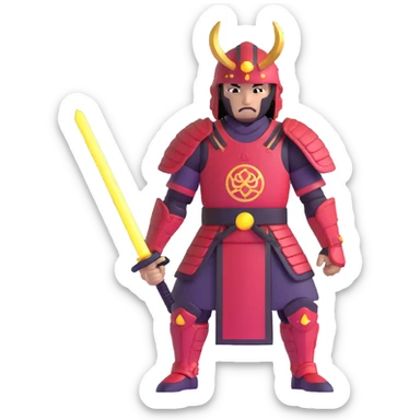 male warrior in samurai armor with glowing halo, nomadic traveler sticker