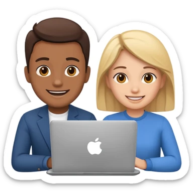 video meeting via laptop 2 people talking and smiling sticker