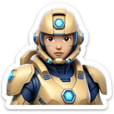 Clash of Clans aesthetic: Cinematic heroic Terran Marine Hero close up Emoji, rendered in a 3D vector-style similar to standard emojis with minimal shading and bold, simplified shapes. A compact, heroic isometric figure clad in futuristic power armor with signature energy accents, softly glowing with a cosmic battle charm. Simplified yet unmistakably iconic, highly detailed and consistent, glowing with a soft radiant shine and high gloss. Stylized with a touch of interstellar valor and a soft glowing outline, capturing the essence of an elite space warrior with a friendly, playful manner! sticker