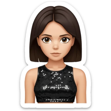 Victoria Beckham with dark brown hair, black sequin crop top sticker