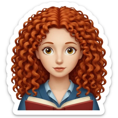 long red and curly haired  women with book with optical  sticker