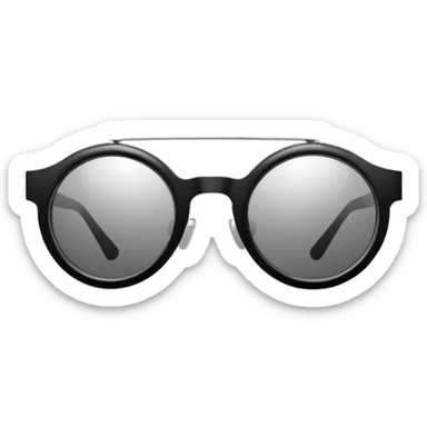 Minimalistic futuristic sunglasses emoji, metallic black and white, reflective lenses, smooth frame, flat vector, clean modern style sticker