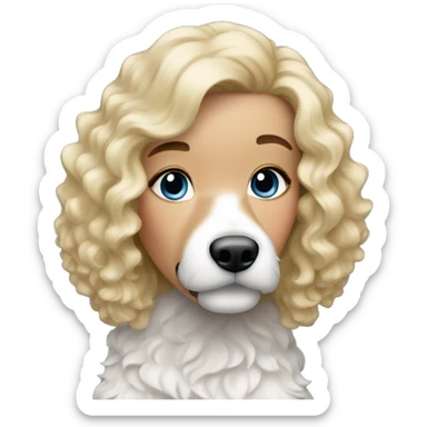 pretty blonde lady with a bernedoodle that is black and white sticker