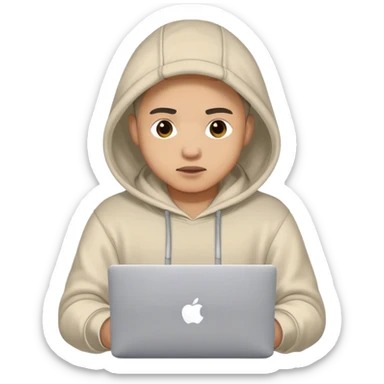 homme avec capuche et macbook sticker