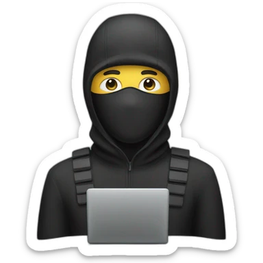 Man with a balaclava and computer sticker