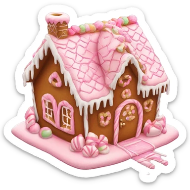 aesthetic gingerbread house with mini bow decorations and baby pink decorations  sticker