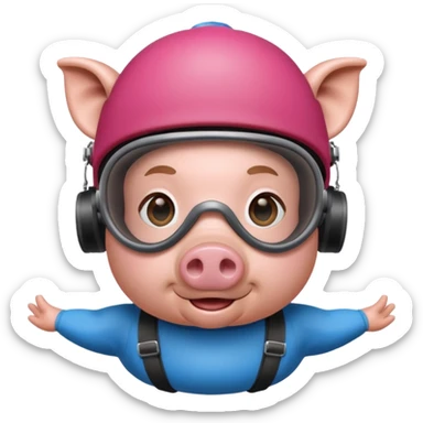 Pig head with skydiving goggles and skydiving hat. Face rippling because of the g-force sticker
