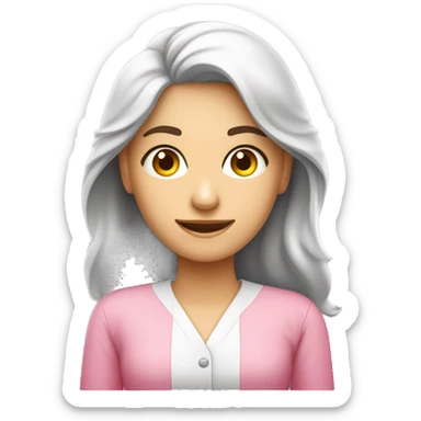 Mulher branca, Nutricionista com jaleco cor de rosa, cabelo muito longo, boca pequena, olhos e cabelos castanhos, roupa cor rosa.  sticker