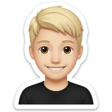 iOS memoji of a teen smiling, wearing black shirt sticker