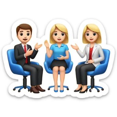 interview, three people, on stage sticker