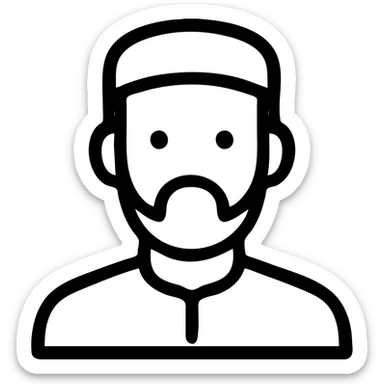 Muslim man with kufi cap, icon style, minimalistic, clear black outline, neutral colors sticker