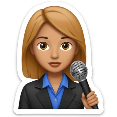 a journalist with a microphone sticker