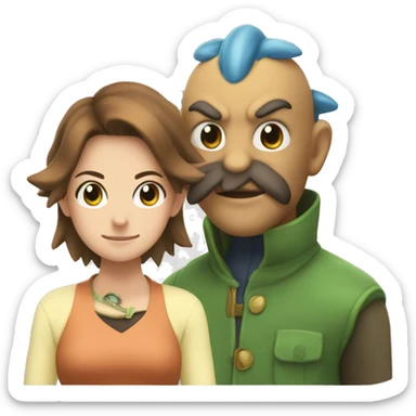 pokemon schlurp next to a lady with brown hai sticker