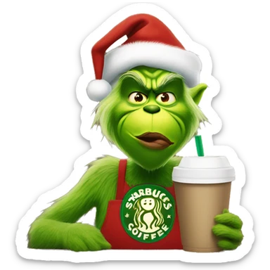 Grinch drinking Starbucks sticker