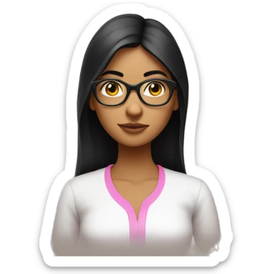 slim indian girl wear pink pant & white shirt have black straight hair and spectacle sticker