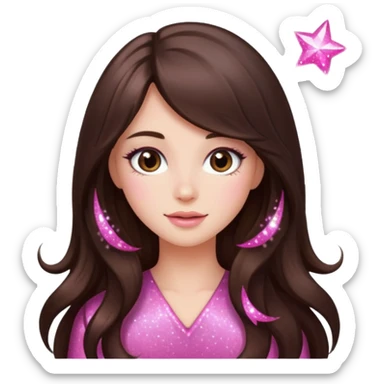 pink sparkles emoji of a long hair brunette sticker