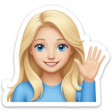 A beautiful blonde girl with long hair, blue eyes and a sweet smile arm hello sticker