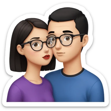 Guy with glasses and buzz cut black hair kissing girl with long brown hair sticker