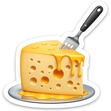 a half vertical wheel of cheese being scraped with a metal spatula, melted cheese flowing, modern emoji style, clean, transparent background sticker