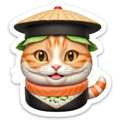 happy cat wearing a hat made out of sushi sticker