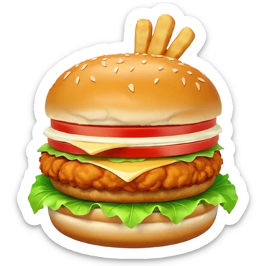 chicken burger object icon, crispy fried chicken, lettuce, mayo sauce, soft bun, 3D cartoon, mobile game icon style, clean background, no text, no watermark
 sticker