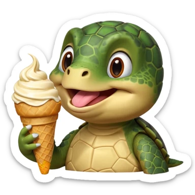 cute turtle portrait, head and shoulders only, licking an ice cream cone, funny happy expression, 3D cartoon, mobile game icon style, clean background, no text, no watermark
 sticker