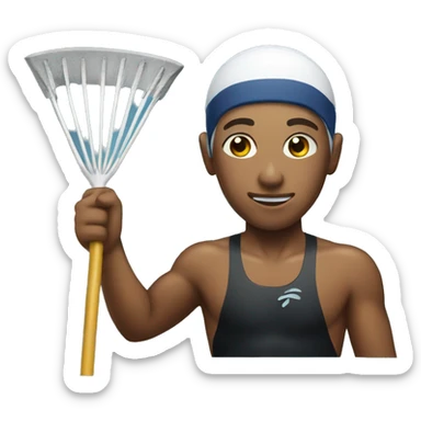 Swimmer holding a rake sticker