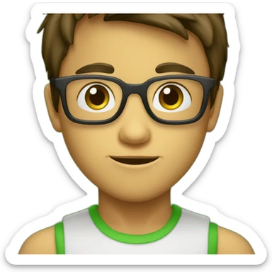 niño 11 años alto delgado con gafas rectangulares, ojos verdes, pelo castaño un poco largo sticker