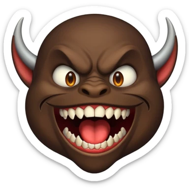 A demon with a really big mouth, sideways looking up with mouth wide a big sharp teeth  sticker
