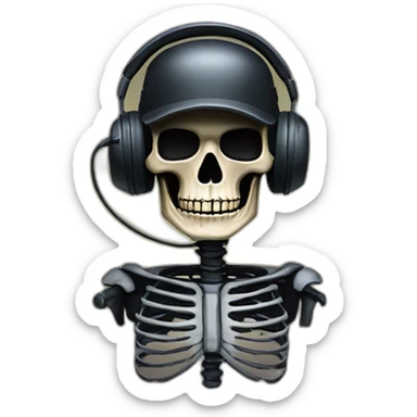 Military Skeleton mask with a long black mask underneath it and headset with a microphone sticker