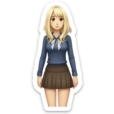 anime girl sad full body, Mini skirt sticker