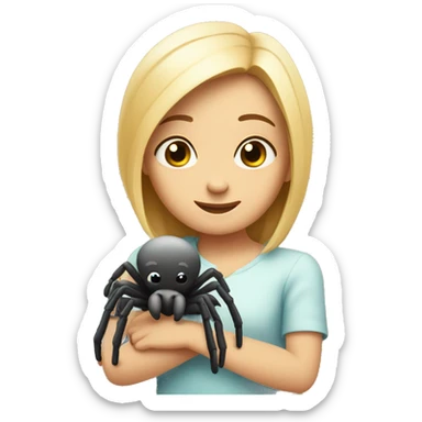 Little cute chic hugging a little cute spider sticker